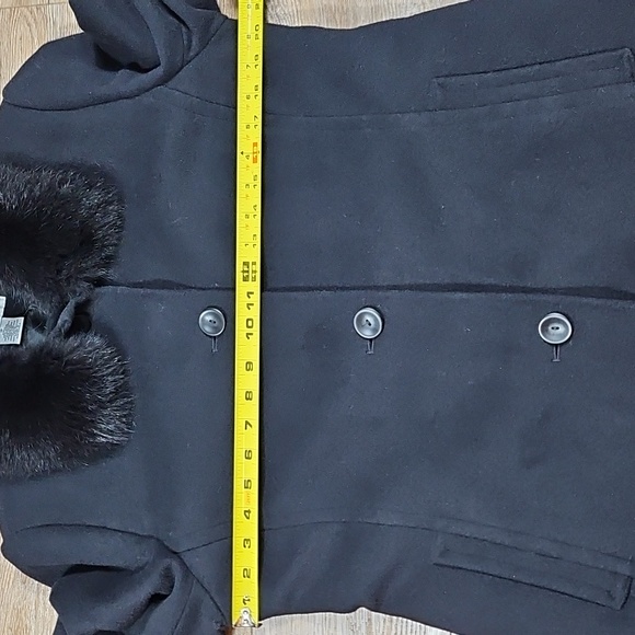 Preston & York Wool Cashmere Knee Length Black Coat w Genuine Fox Fur Collar - Picture 13 of 16